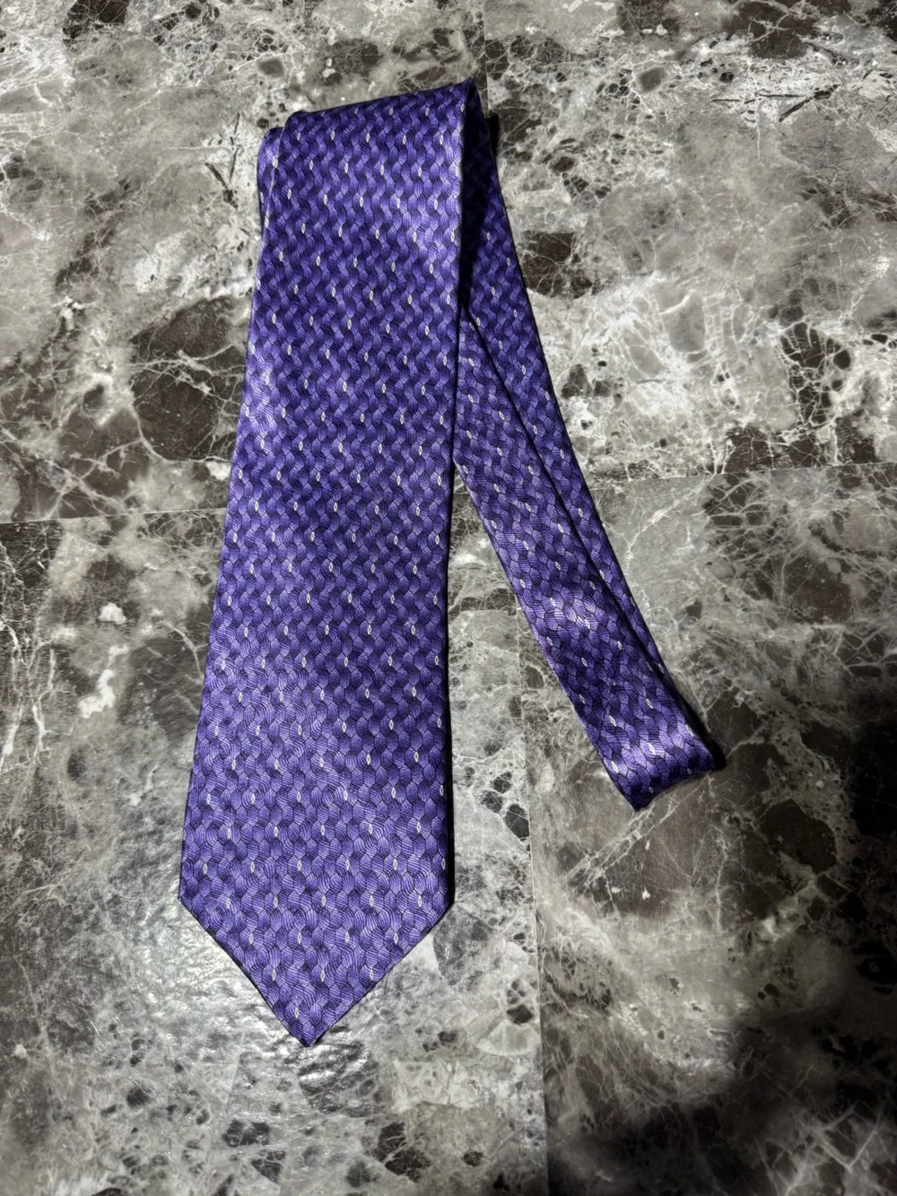 Claiborne 100% Imported Silk Purple Geometric Silk Tie- hand sewn